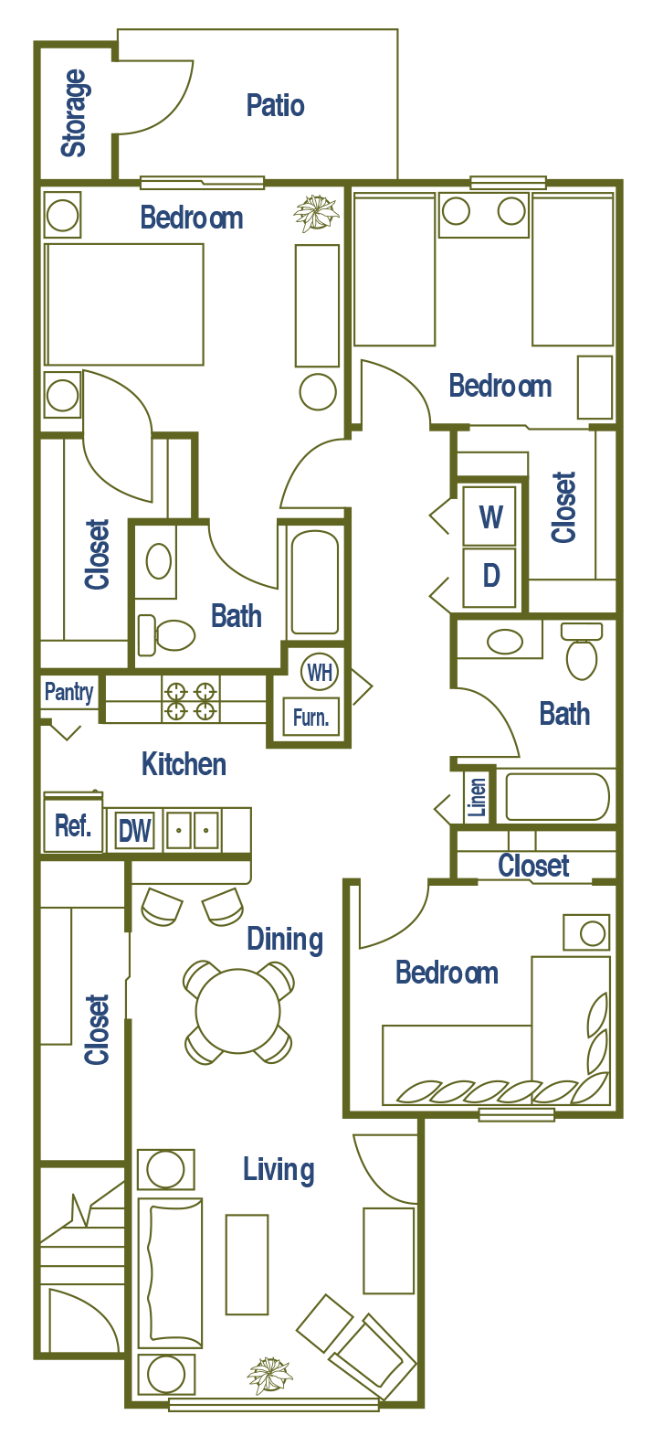 3 bed 2.0 bath  Floor Plan